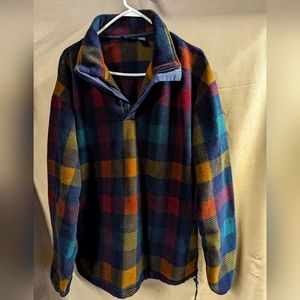 Van Heusen Vintage Plaid Multi color fleece 1/4 zip Made in USA Size XL